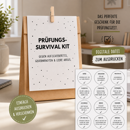 Prüfungs Survival Kit | Digitale Vorlage zum Ausdrucken (PDF)