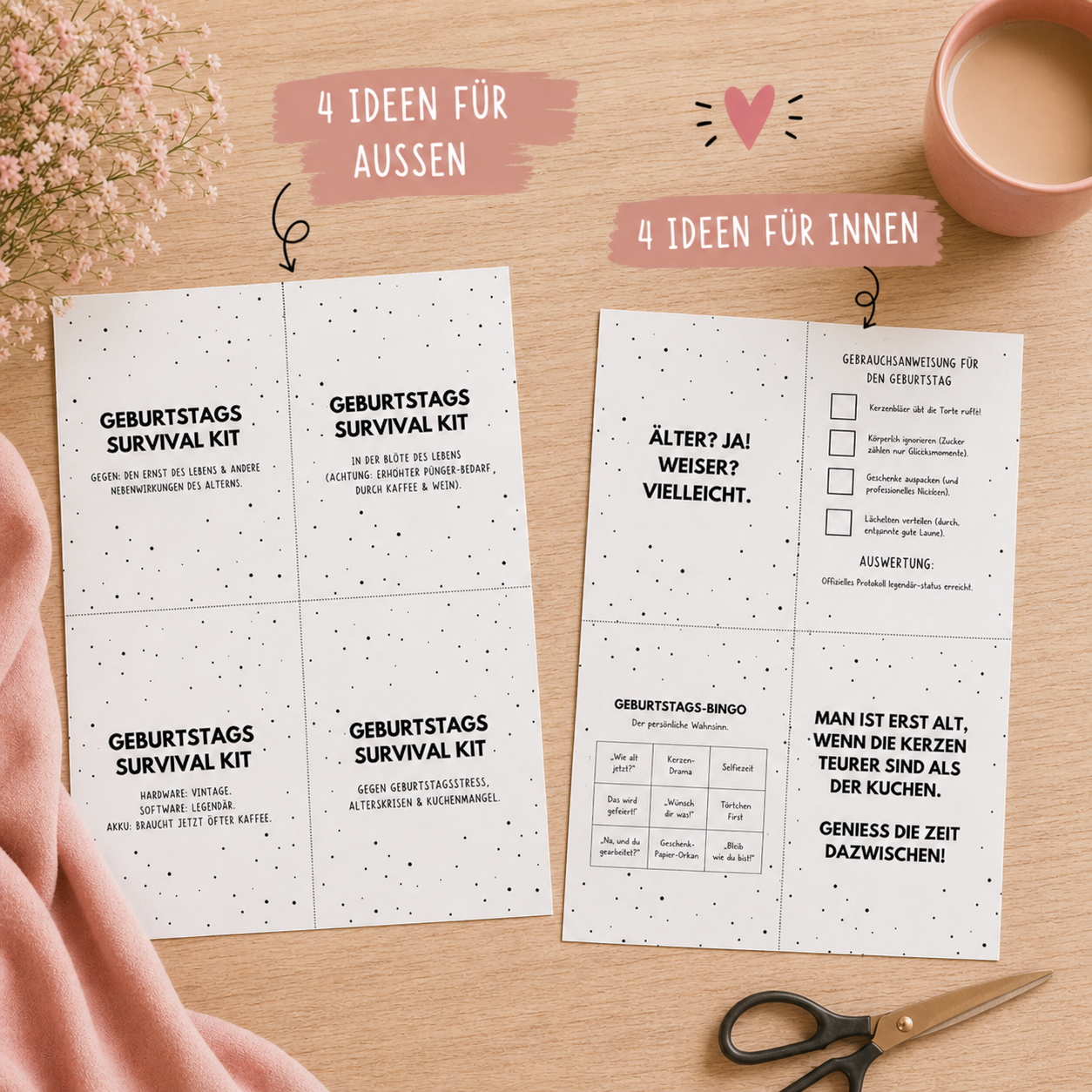 Geburtstags Survival Kit – Lustige Geschenkidee zum Ausdrucken (PDF Download)