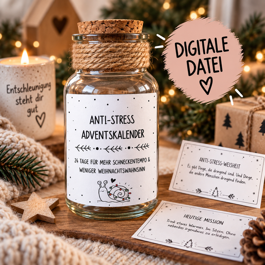 Anti Stress Adventskalender zum Ausdrucken | 24 lustige Aufgaben & Sprüche | Selfcare Adventskalender PDF