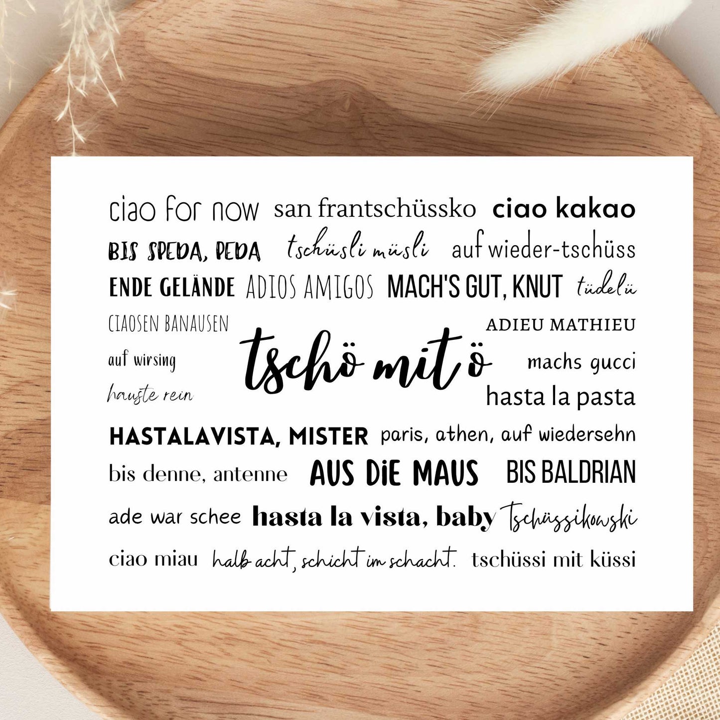 Karte Abschied, tschö mit ö, Postkarte tschüß, lustig, Abschied Kollege, DIN A6
