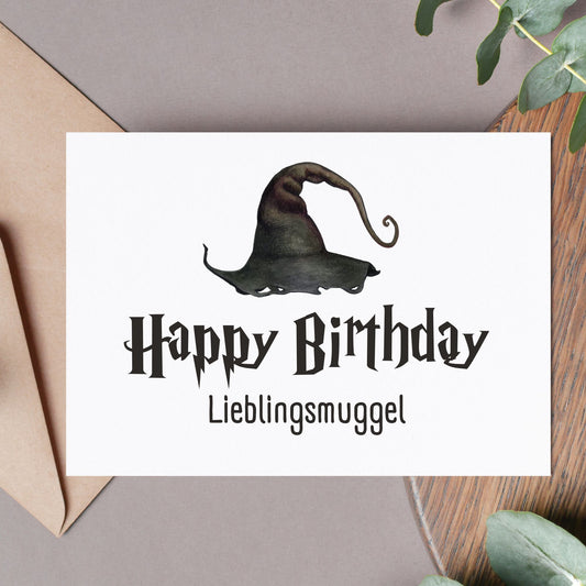 Harry Potter Geburtstagskarte, magical Karte Happy Birthday, Zauberer, Karte zum Geburtstag, Hexenhut, Muggle, Muggel