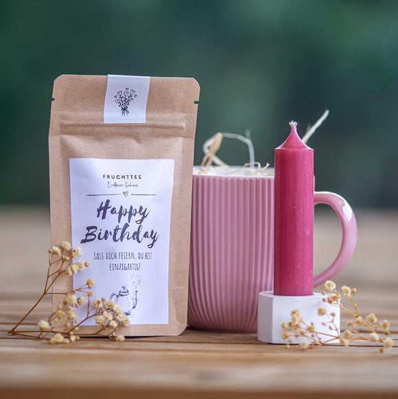 Geschenkset Geburtstag – Tasse, Tee oder Kakao, Kerze, Kerzenhalter | Geburtstagsgeschenk für Sie, Kleinigkeit Geburtstag Kollegin, Freundin