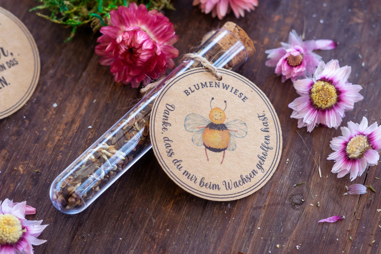 Reagenzglas, Geschenk Erzieher, Mitbringsel, Blumensamen, statt Blumen, nachhaltig, Geschenk Hebamme