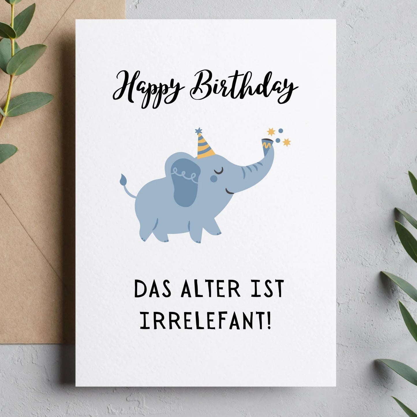 Karte Geburtstag, Das Alter ist irrelefant, Elefant aquarell, lustige Geburtstagskarte, DIN A6